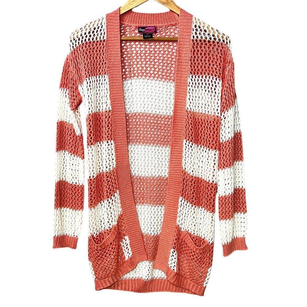 Medium Striped Loose knit open front cover up sweater